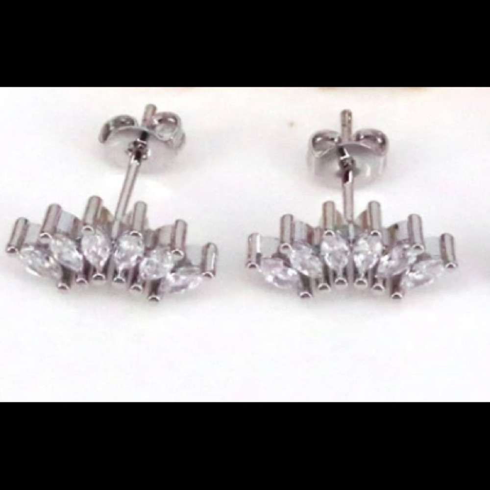 Silver Marquise Crystal Cartilage Minimalist Stud Earrings